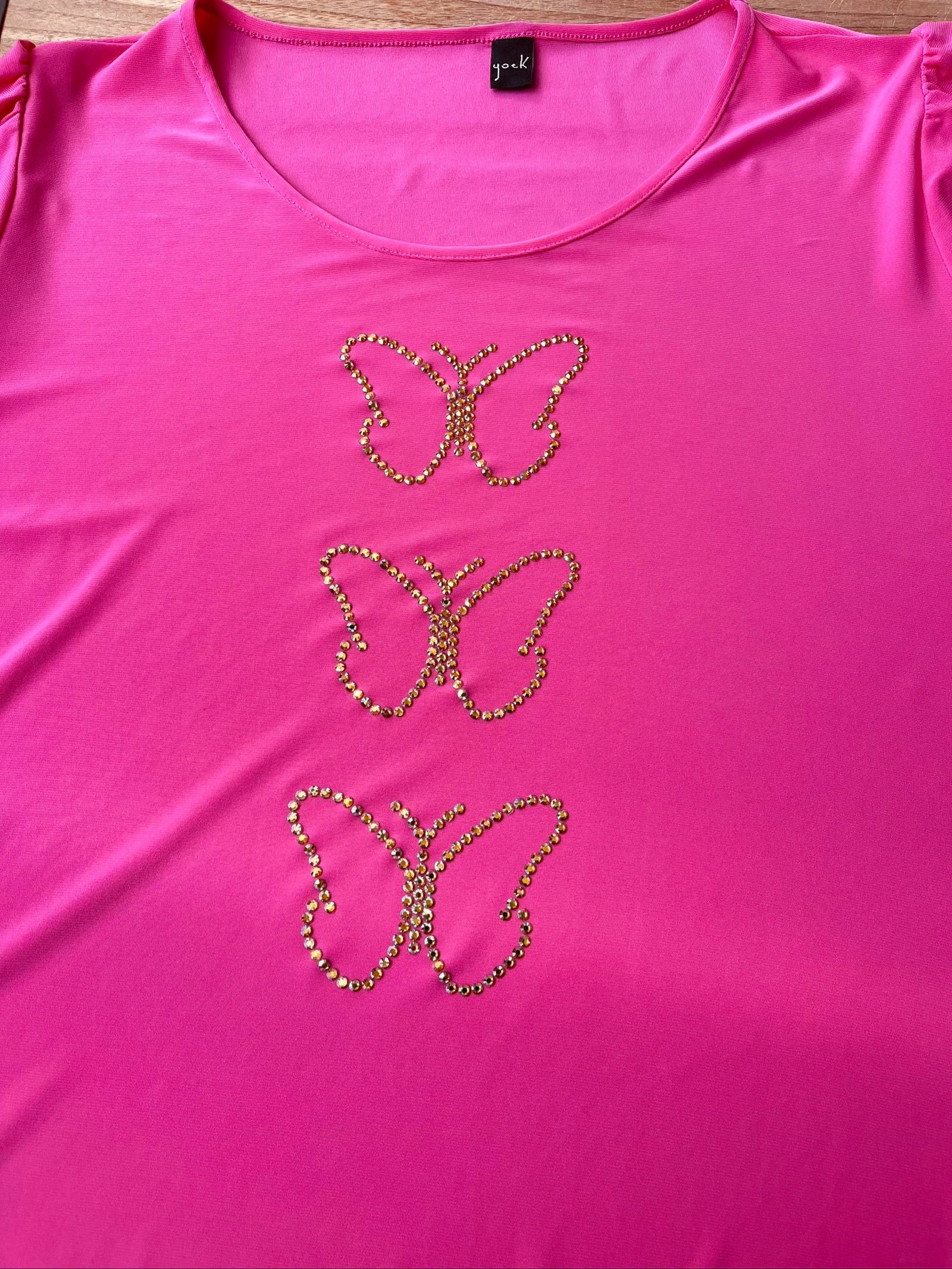 🌺 𝒎𝒛 | Yoek | Tuniek / Jurk | XL 50/52 | roze | Goudkleurige vlinders – photo 6